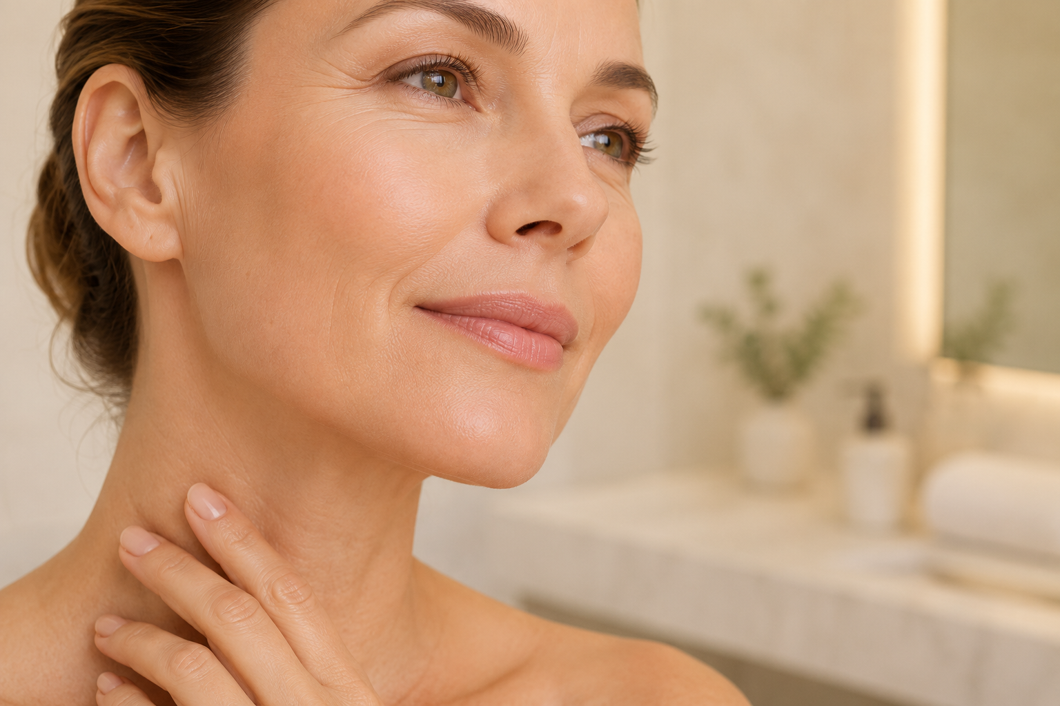 Fine Lines and Early Ageing Woman with subtle fine lines around the eyes and healthy glowing skin